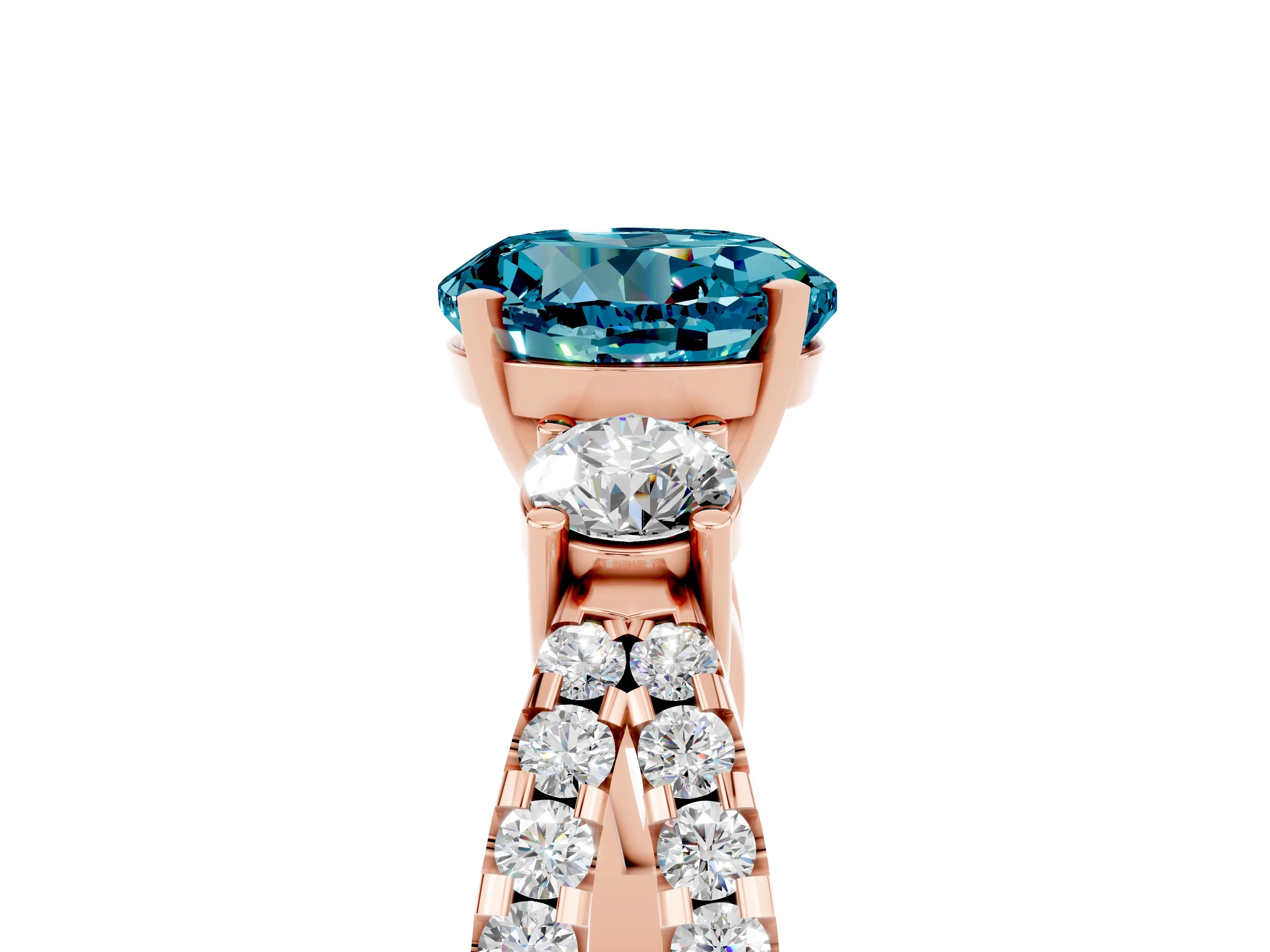 Rose gold Round Cut Blue Topaz Three-Stone Ring with Pavé Split Shank and Four-Prong Setting_5