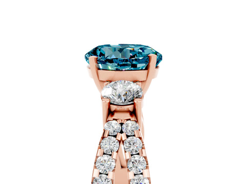 Rose gold Round Cut Blue Topaz Three-Stone Ring with Pavé Split Shank and Four-Prong Setting_5