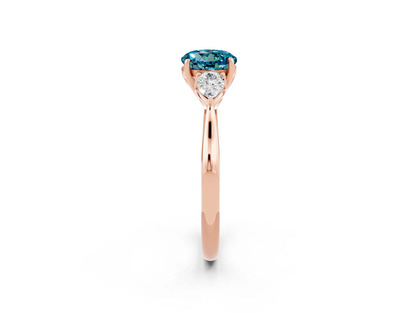 Rose gold Round Cut Blue Topaz Three-Stone Ring with Pear  Side Stones and Prong Setting