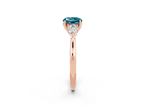 Rose gold Round Cut Blue Topaz Three-Stone Ring with Pear Side Stones and Four-Prong Setting_14