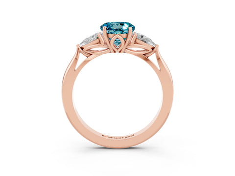 Rose gold Round Cut Blue Topaz Three-Stone Ring with Pear Side Stones and Four-Prong Setting_15