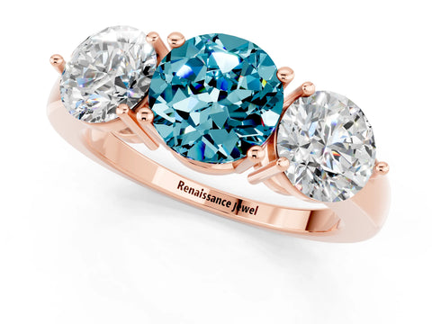 Rose gold Round Cut Blue Topaz Three-Stone Ring with Prong Setting and Classic Band_1