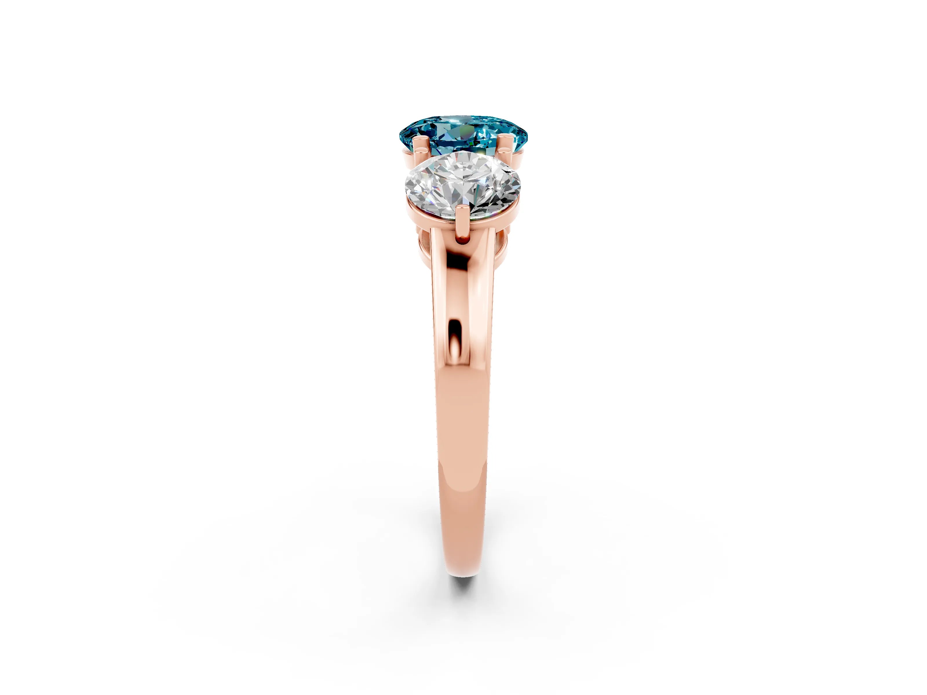 Rose gold Round Cut Blue Topaz Three-Stone Ring with Prong Setting and Classic Band_2