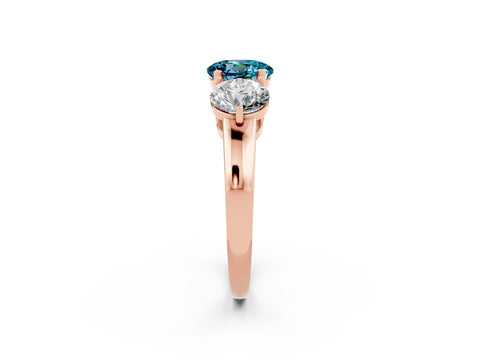Rose gold Round Cut Blue Topaz Three-Stone Ring with Prong Setting and Classic Band_2