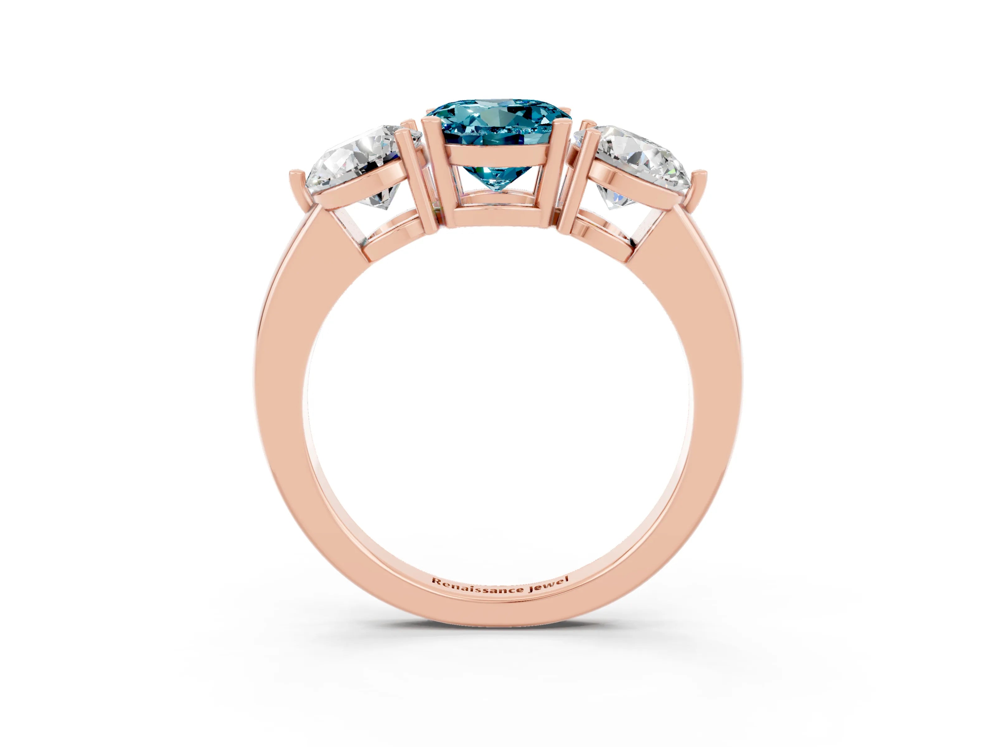 Rose gold Round Cut Blue Topaz Three-Stone Ring with Prong Setting and Classic Band_3