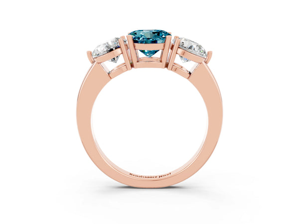 Rose gold Round Cut Blue Topaz Three-Stone Ring with Prong Setting and Classic Band