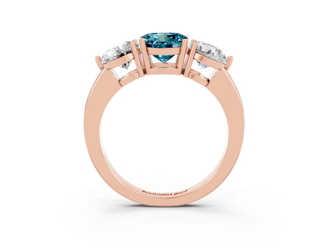 Rose gold Round Cut Blue Topaz Three-Stone Ring with Prong Setting and Classic Band_3