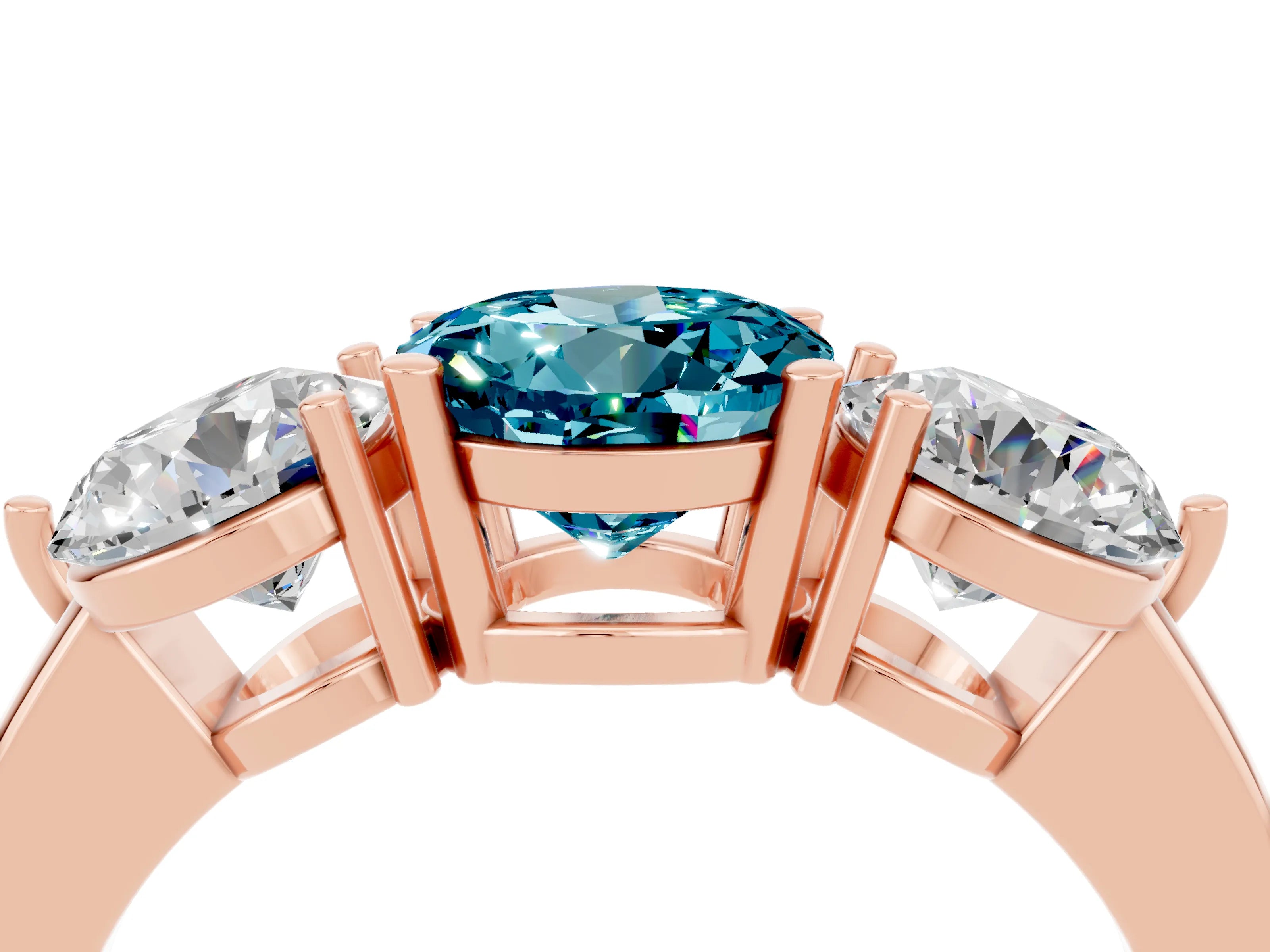 Rose gold Round Cut Blue Topaz Three-Stone Ring with Prong Setting and Classic Band_4