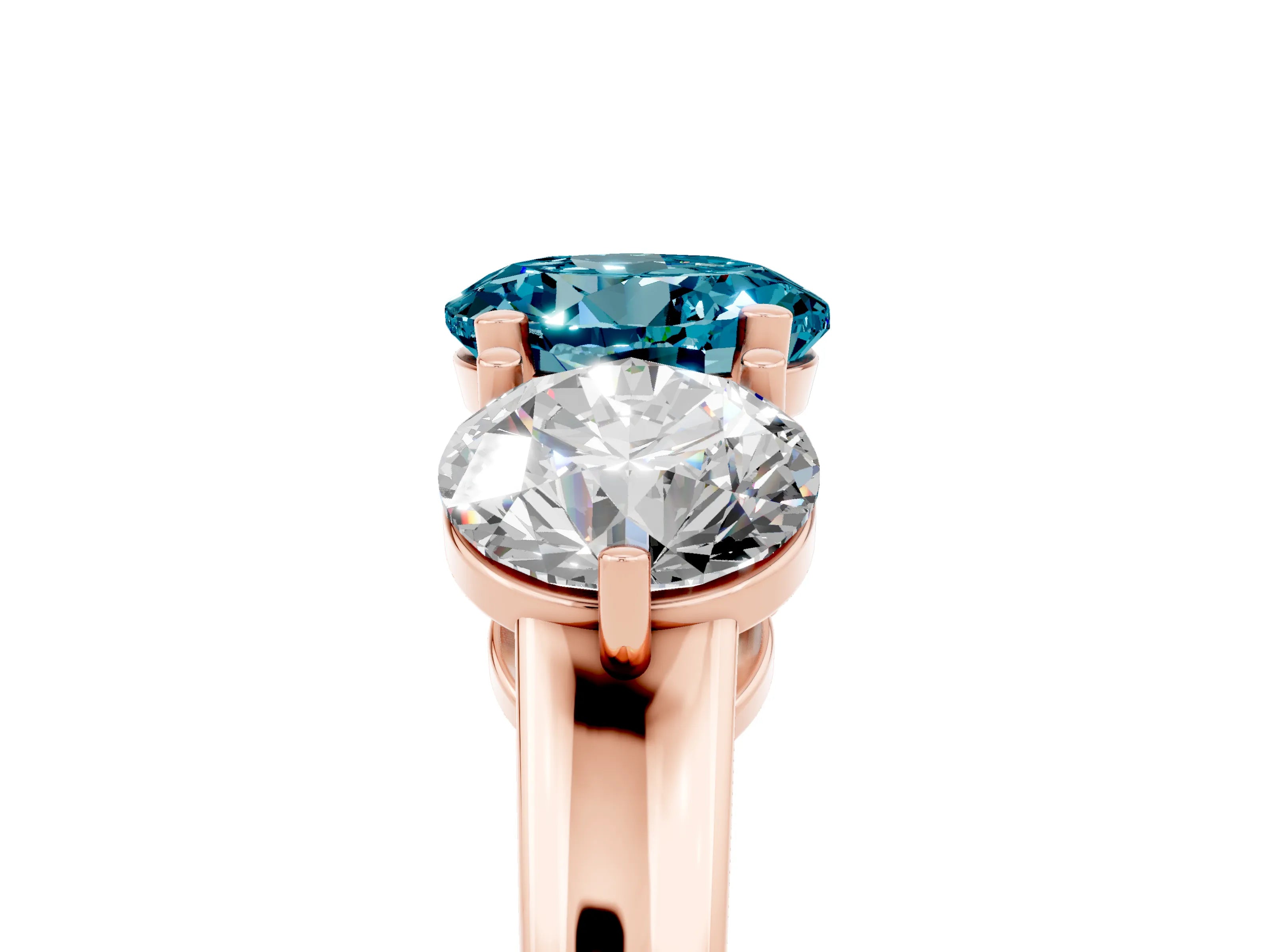 Rose gold Round Cut Blue Topaz Three-Stone Ring with Prong Setting and Classic Band_5