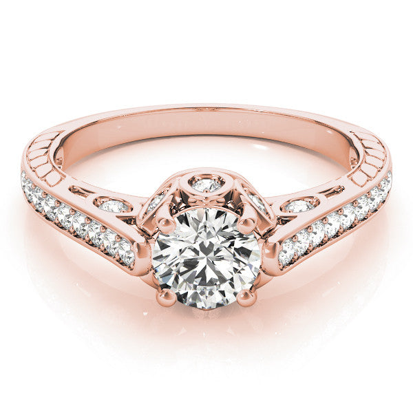 Rose gold Round Cut Cathedral Pave Diamond Engagement Ring with Six-Prong Setting 1