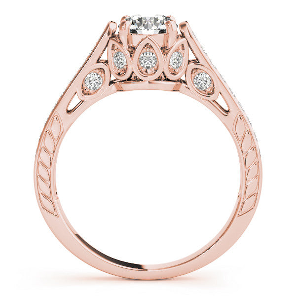 Rose gold Round Cut Cathedral Pave Diamond Engagement Ring with Six-Prong Setting 2