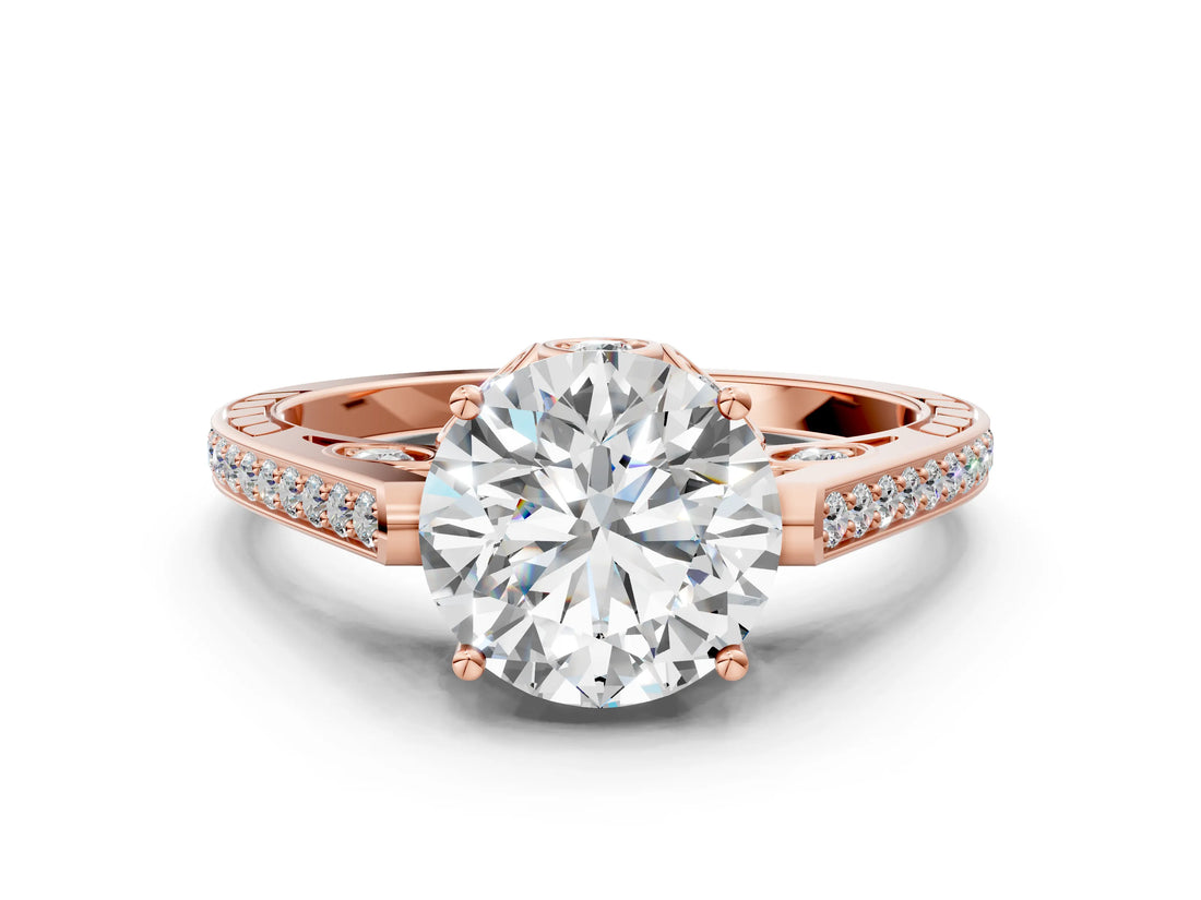 Rose gold Round Cut Cathedral Pave Diamond Engagement Ring with Six-Prong Setting_34