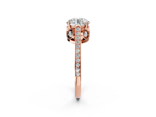Rose Gold Round Vintage Cathedral Engagement Ring Setting with Pave Shoulders and Petal Gallery