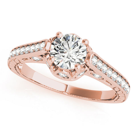 Rose gold Round Cut Cathedral Pave Diamond Engagement Ring with Six-Prong Setting