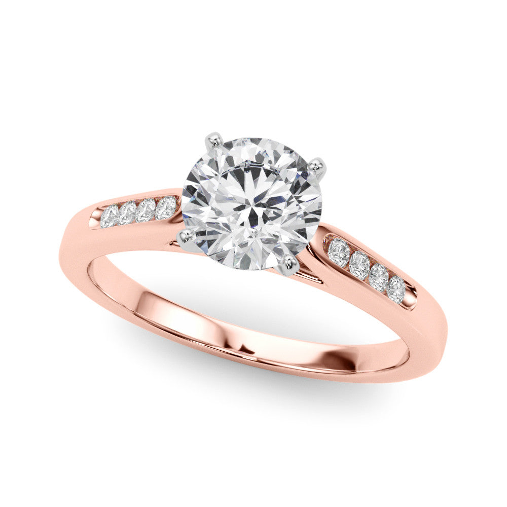 Rose gold Round Cut Channel Set Solitaire Engagement Ring with Four-Prong Setting
