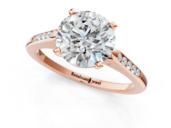 Rose Gold Round Solitaire Engagement Ring Setting with Tapered Channel Set Round Accents