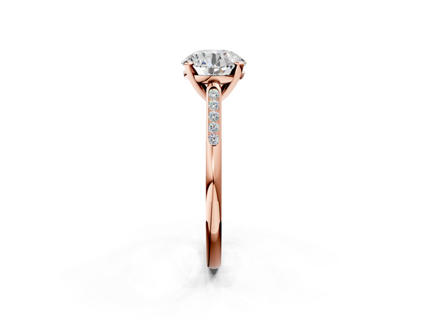 Rose Gold Round Solitaire Engagement Ring Setting with Tapered Channel Set Round Accents