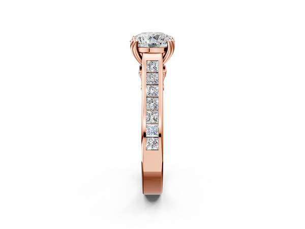 Rose Gold Round Channel Set Solitaire Engagement Ring Setting with Double Claw Prongs