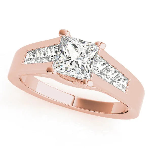 Rose gold Round Cut Channel Set Solitaire Ring with Four-Prong Setting