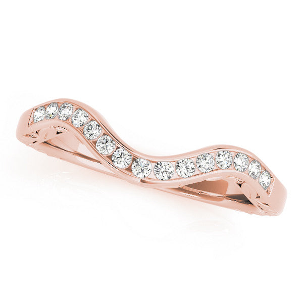 Rose gold Round Cut Channel Set Wave Band with Pavé Setting
