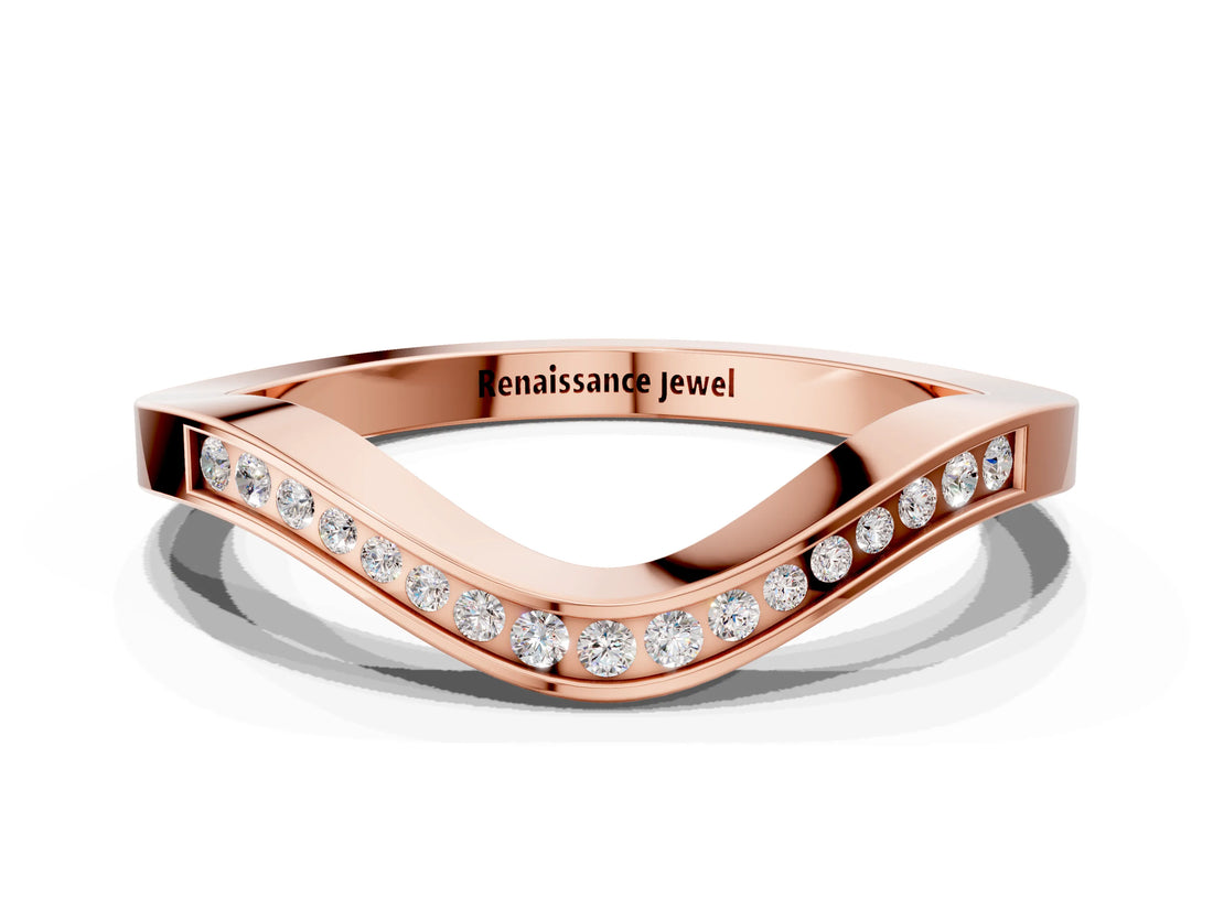 Rose gold Round Cut Channel Set Wave Band with Pavé Setting_4
