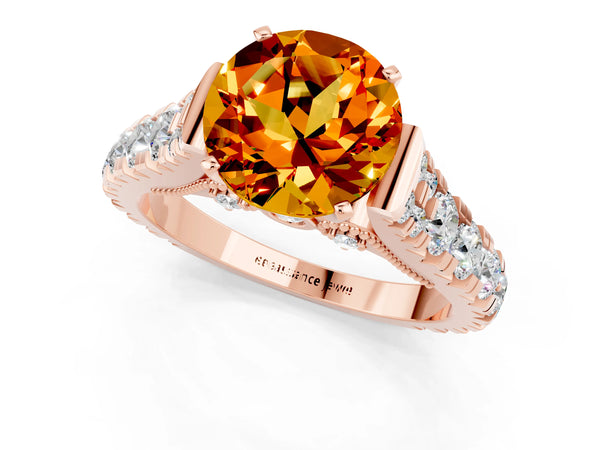 Rose gold Round Cut Citrine Classic Solitaire Ring with Pavé Band and Four-Prong Setting