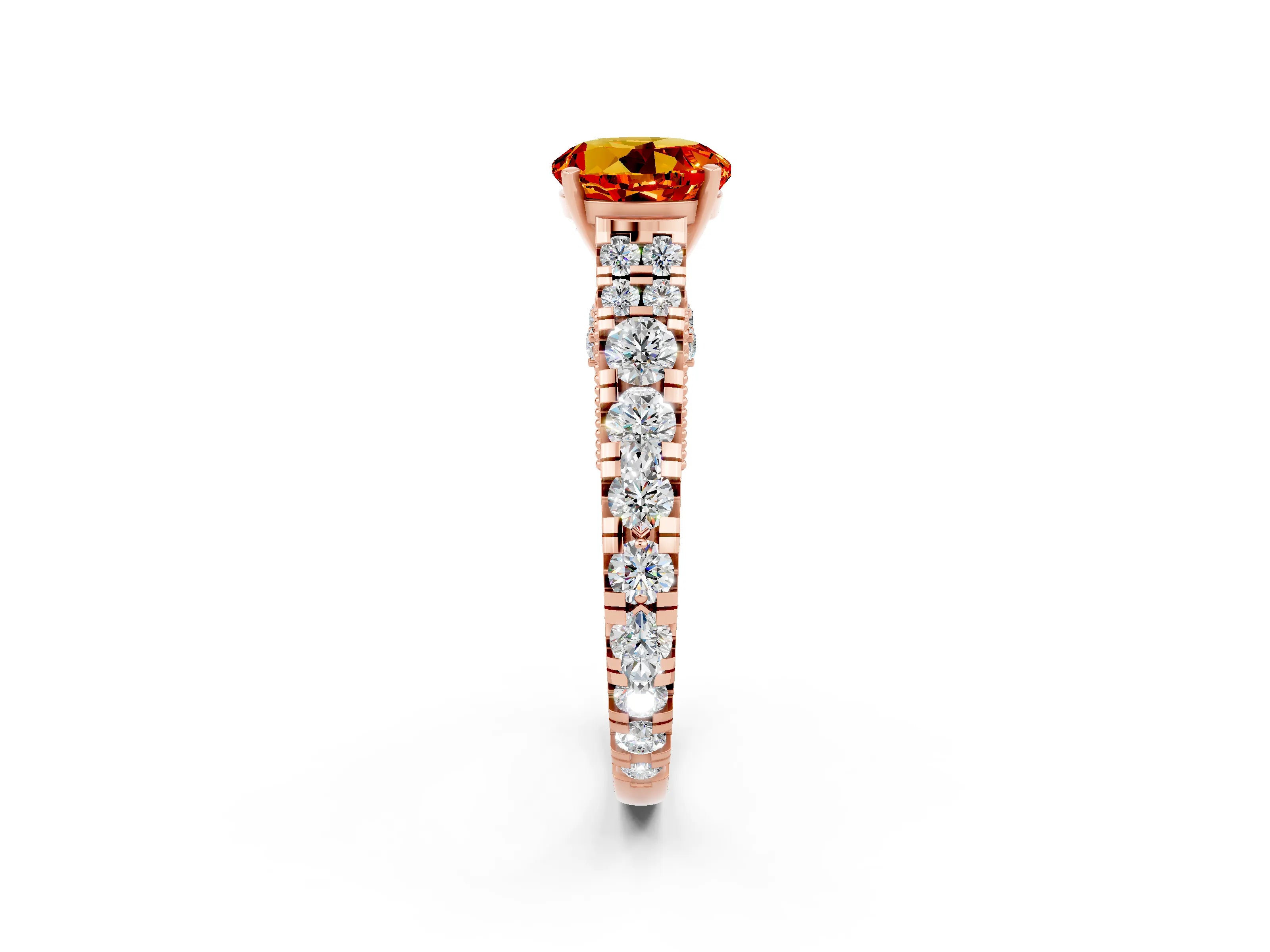 Rose gold Round Cut Citrine Classic Solitaire Ring with Pavé Band and Four-Prong Setting_2
