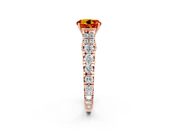 Rose gold Round Cut Citrine Classic Solitaire Ring with Pavé Band and Four-Prong Setting