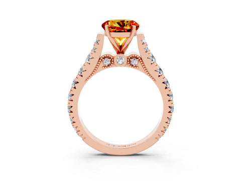 Rose gold Round Cut Citrine Classic Solitaire Ring with Pavé Band and Four-Prong Setting_3