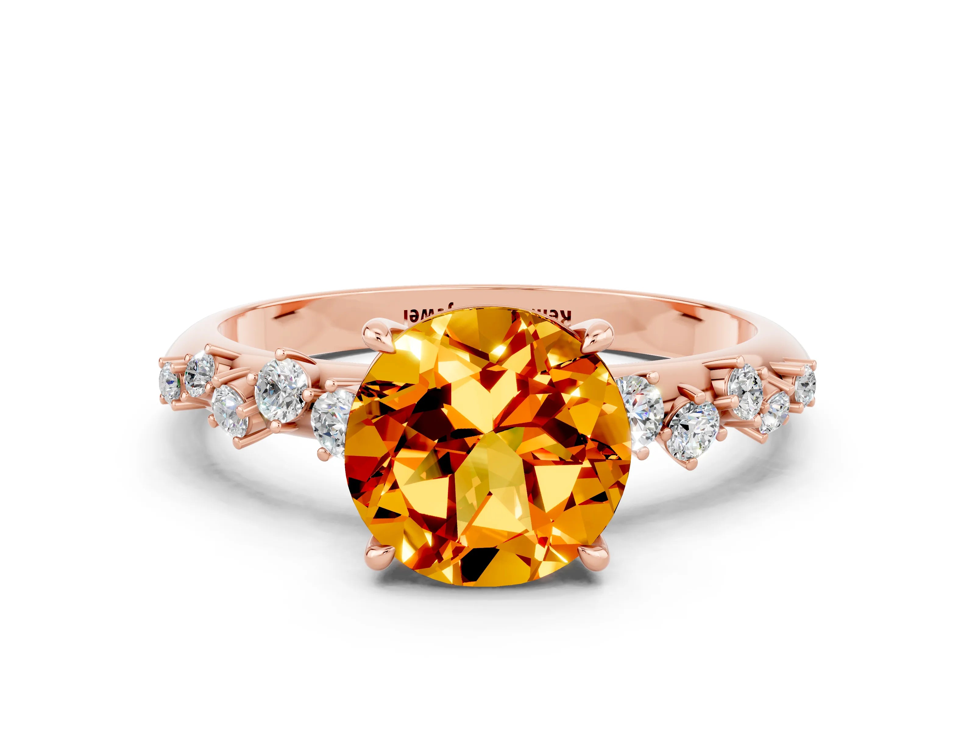Rose gold Round Cut Citrine Cluster Side Stone Solitaire Ring with Prong Setting_24