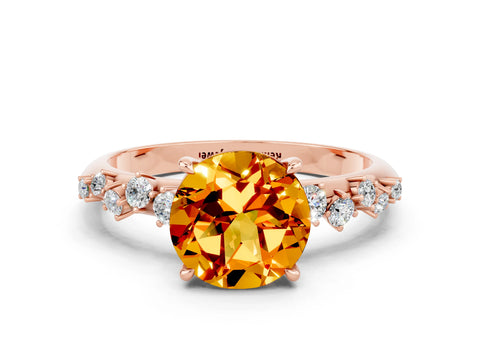 Rose gold Round Cut Citrine Cluster Side Stone Solitaire Ring with Prong Setting_24
