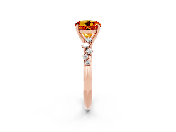 Rose gold Round Cut Citrine Cluster Side Stone Solitaire Ring with Prong Setting