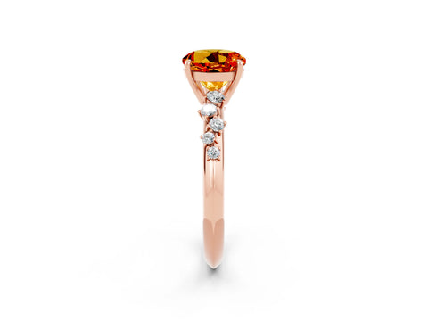 Rose gold Round Cut Citrine Cluster Side Stone Solitaire Ring with Prong Setting_26