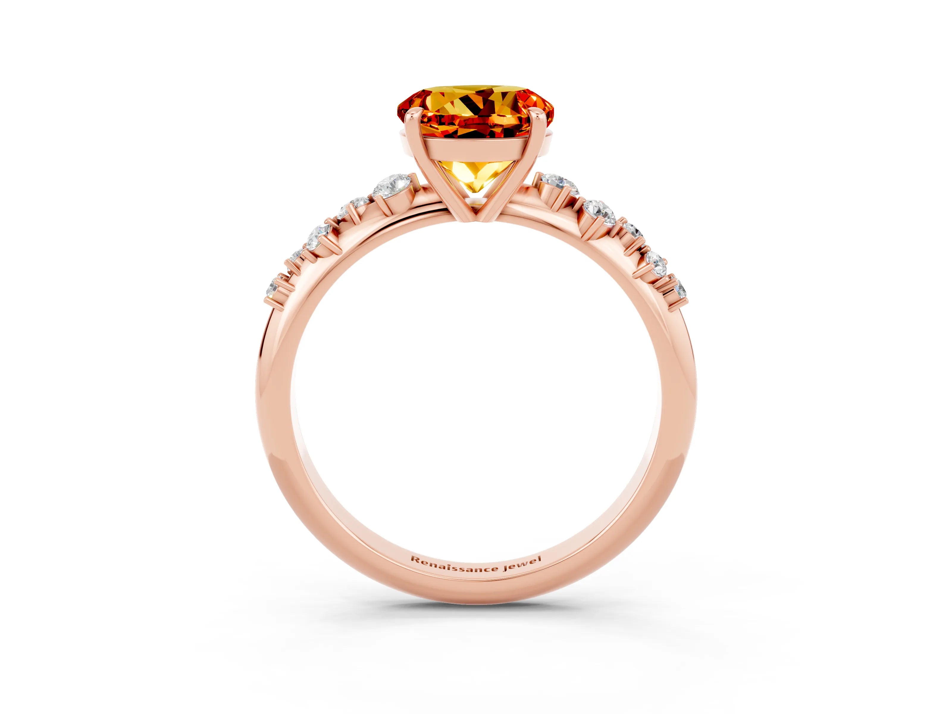Rose gold Round Cut Citrine Cluster Side Stone Solitaire Ring with Prong Setting_27