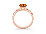 Rose gold Round Cut Citrine Cluster Side Stone Solitaire Ring with Prong Setting_27