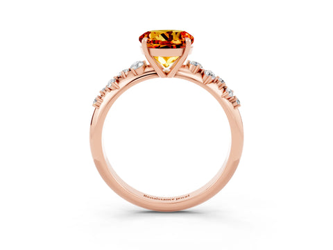 Rose gold Round Cut Citrine Cluster Side Stone Solitaire Ring with Prong Setting_27