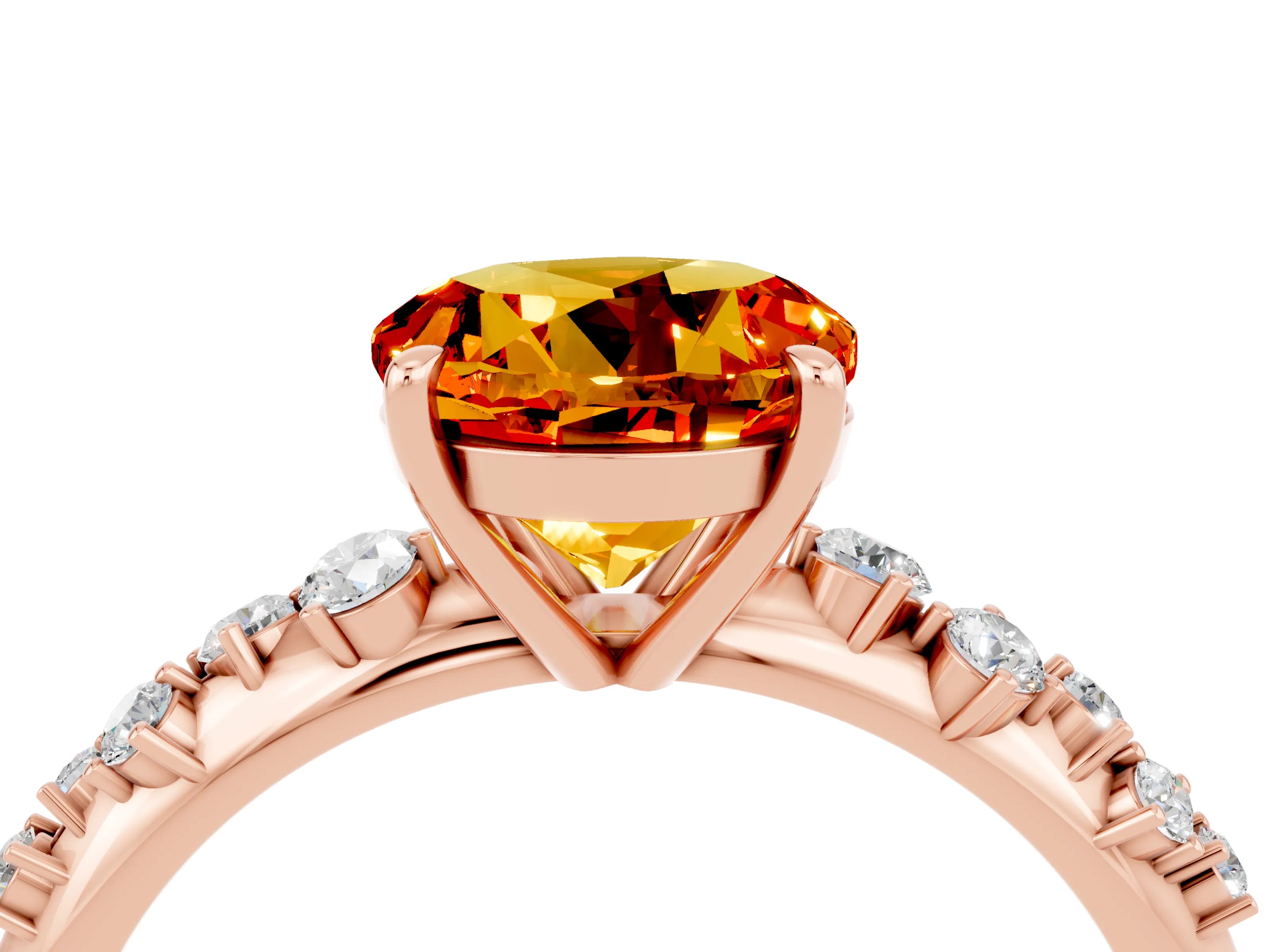 Rose gold Round Cut Citrine Cluster Side Stone Solitaire Ring with Prong Setting_28