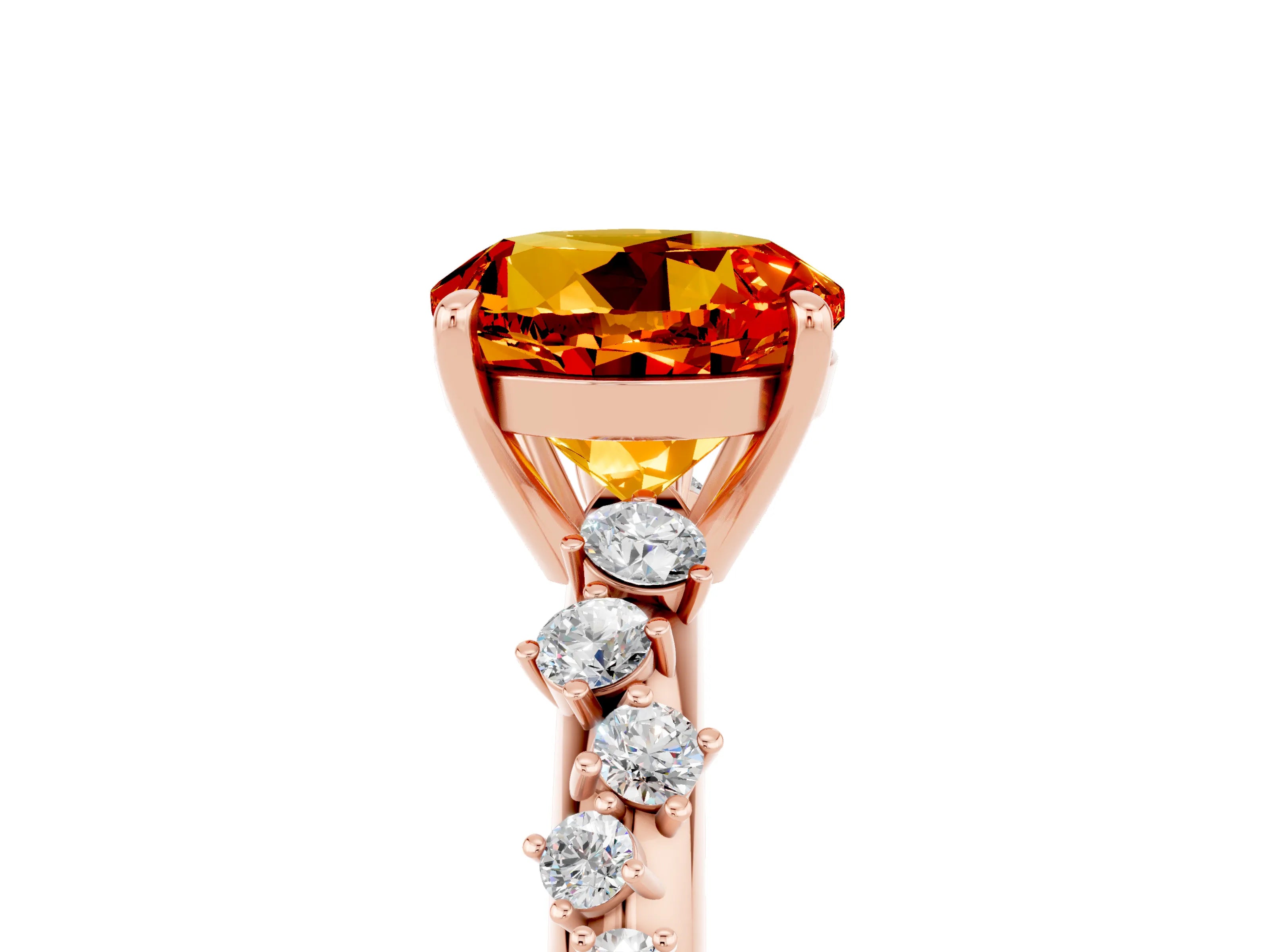 Rose gold Round Cut Citrine Cluster Side Stone Solitaire Ring with Prong Setting_29