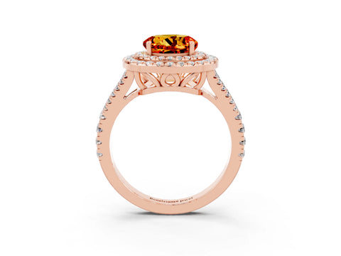 Rose gold Round Cut Citrine Double Halo Ring with Pavé Band and Prong Setting_15
