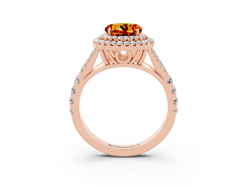 Rose gold Round Cut Citrine Double Halo Ring with Split Shank and Prong Setting_15