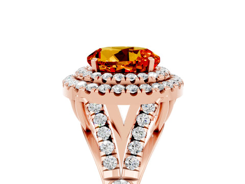 Rose gold Round Cut Citrine Double Halo Ring with Split Shank and Prong Setting_17