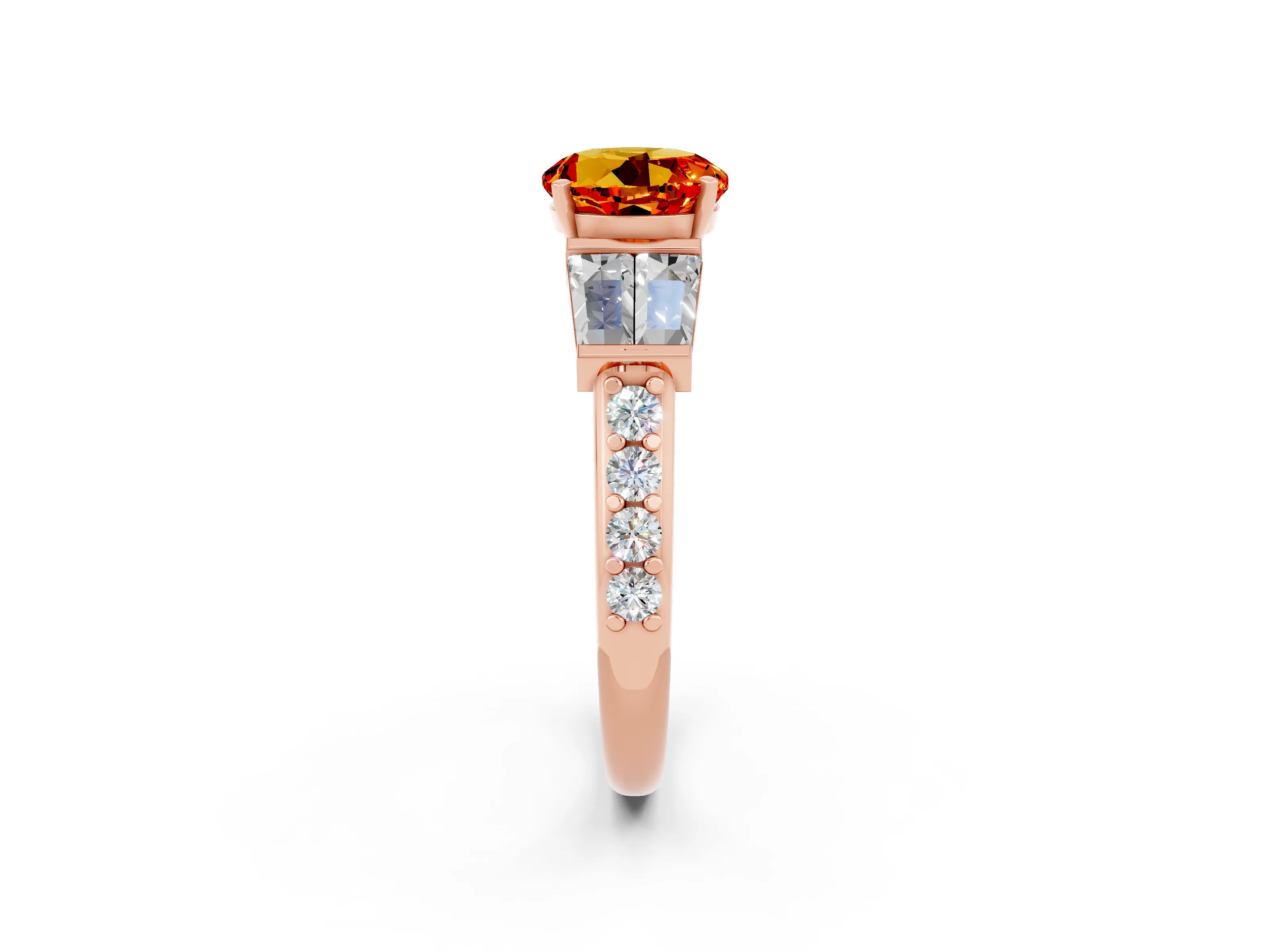 Rose gold Round Cut Citrine Engagement Ring with Baguette Side Stones and Channel Set Band_2
