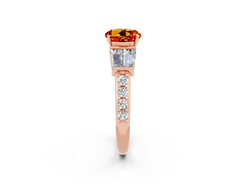 Rose gold Round Cut Citrine Engagement Ring with Baguette Side Stones and Channel Set Band_2