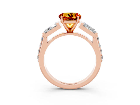 Rose gold Round Cut Citrine Engagement Ring with Baguette Side Stones and Channel Set Band_3