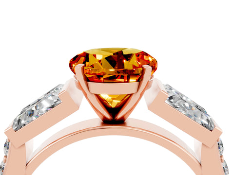 Rose gold Round Cut Citrine Engagement Ring with Baguette Side Stones and Channel Set Band_4