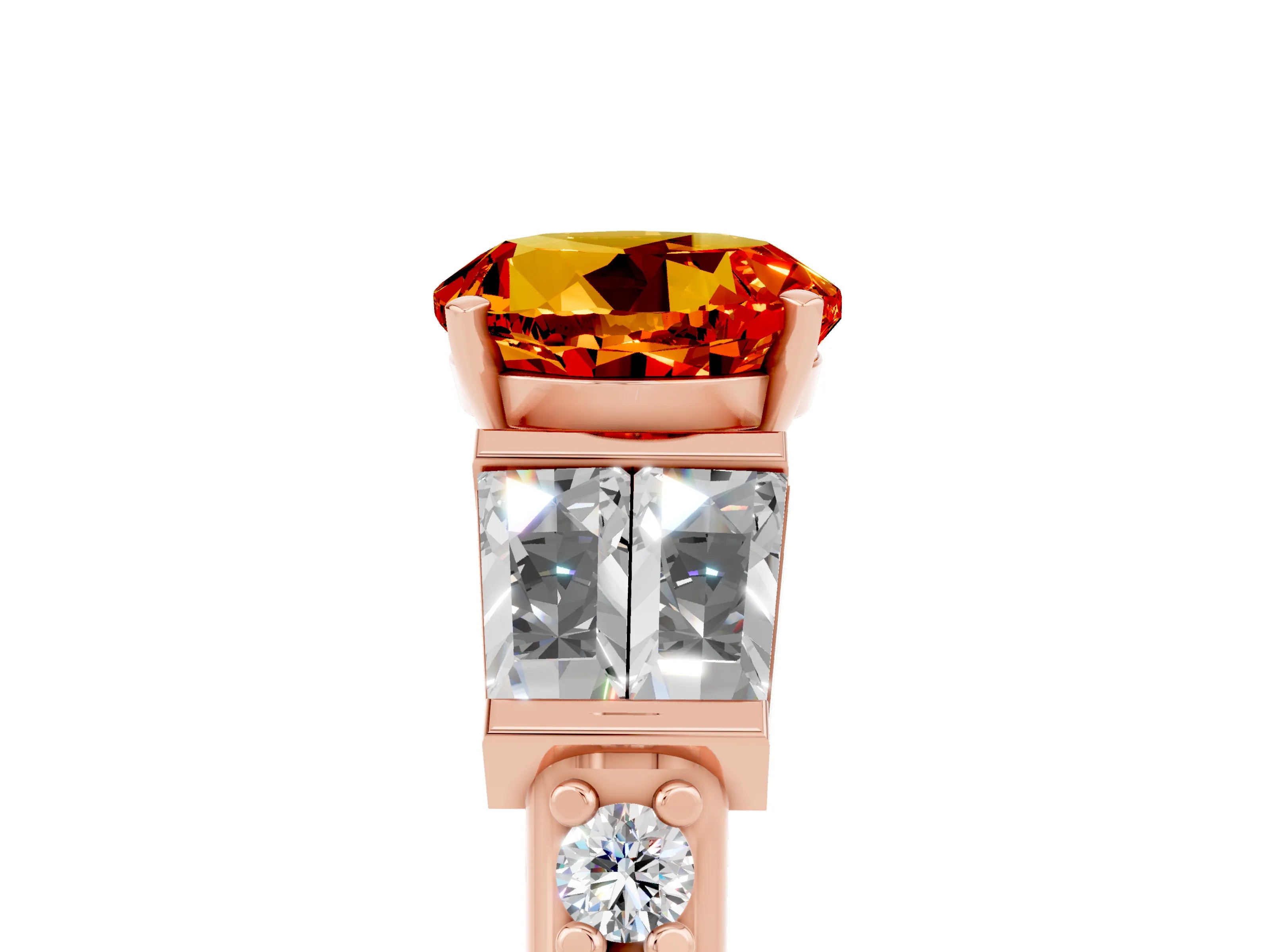 Rose gold Round Cut Citrine Engagement Ring with Baguette Side Stones and Channel Set Band_5