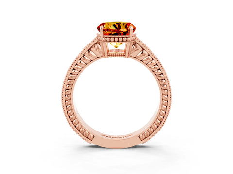 Rose gold Round Cut Citrine Engagement Ring with Milgrain Channel Set Band and Prong Setting_3