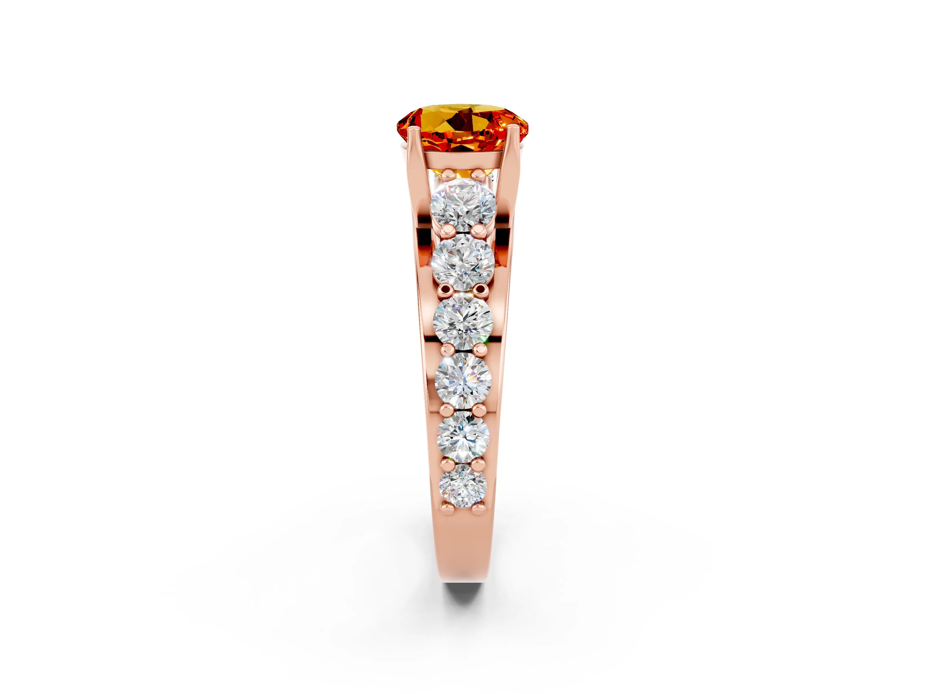 Rose gold Round Cut Citrine Engagement Ring with Pavé Band and Four-Prong Setting_2