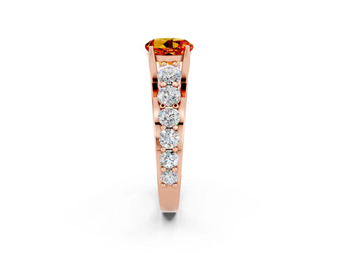 Rose gold Round Cut Citrine Engagement Ring with Pavé Band and Four-Prong Setting_2