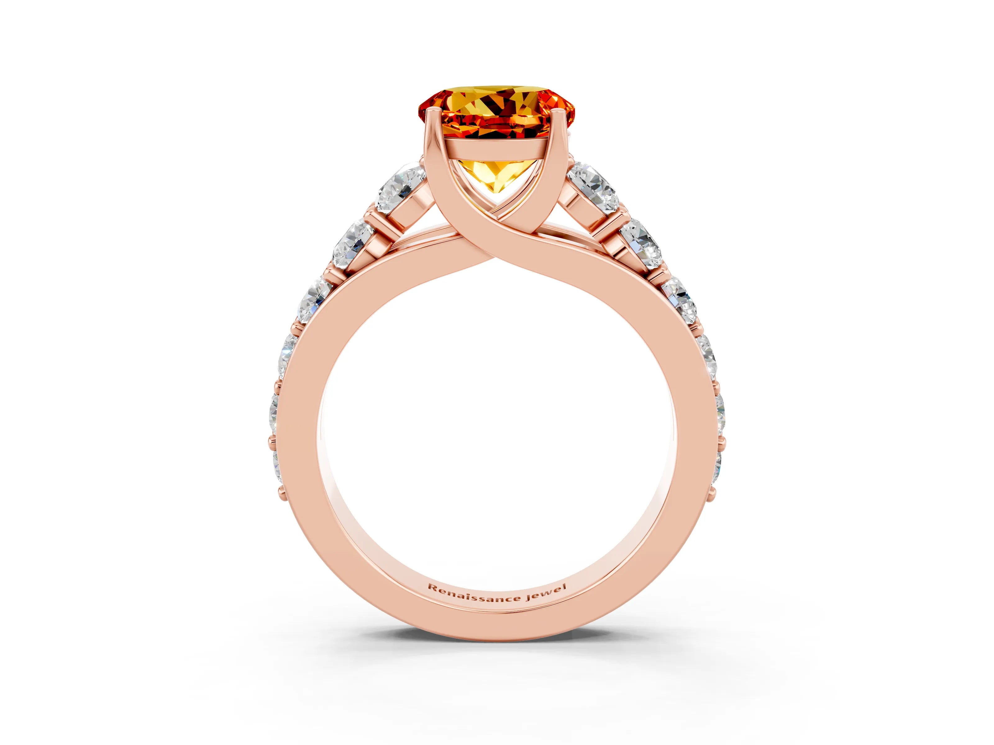Rose gold Round Cut Citrine Engagement Ring with Pavé Band and Four-Prong Setting_3